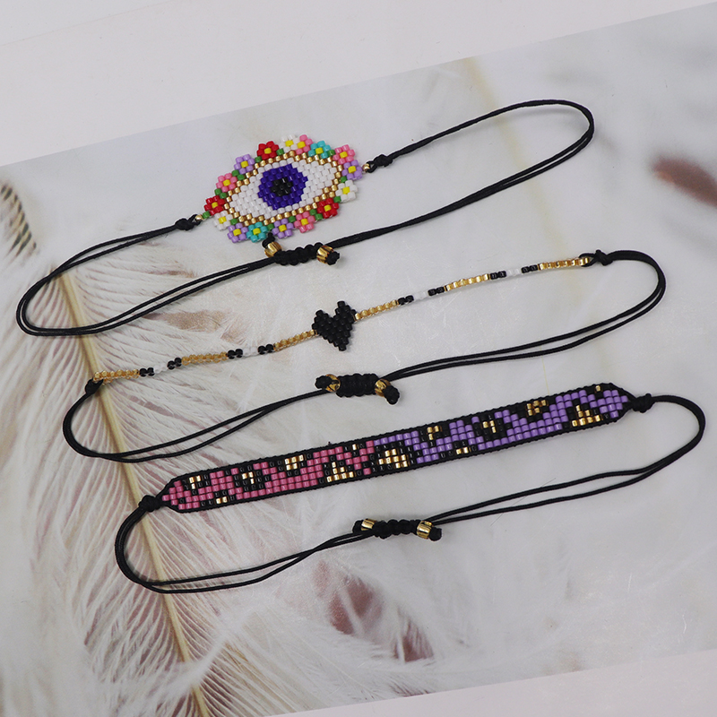 Hip-hop Geometric Heart Shape Leopard Glass Knitting Unisex Bracelets display picture 1