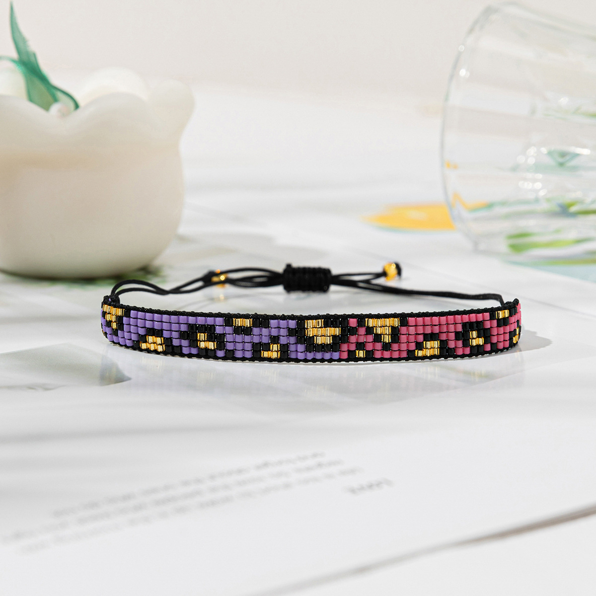 Hip-hop Geometric Heart Shape Leopard Glass Knitting Unisex Bracelets display picture 3