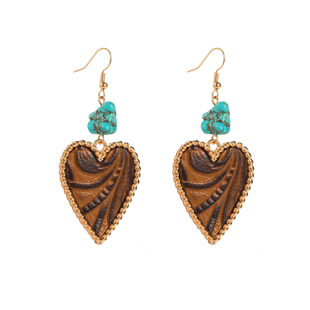 1 Pair Elegant Vintage Style Heart Shape Plating Inlay Alloy Artificial Leather Turquoise Drop Earrings display picture 8