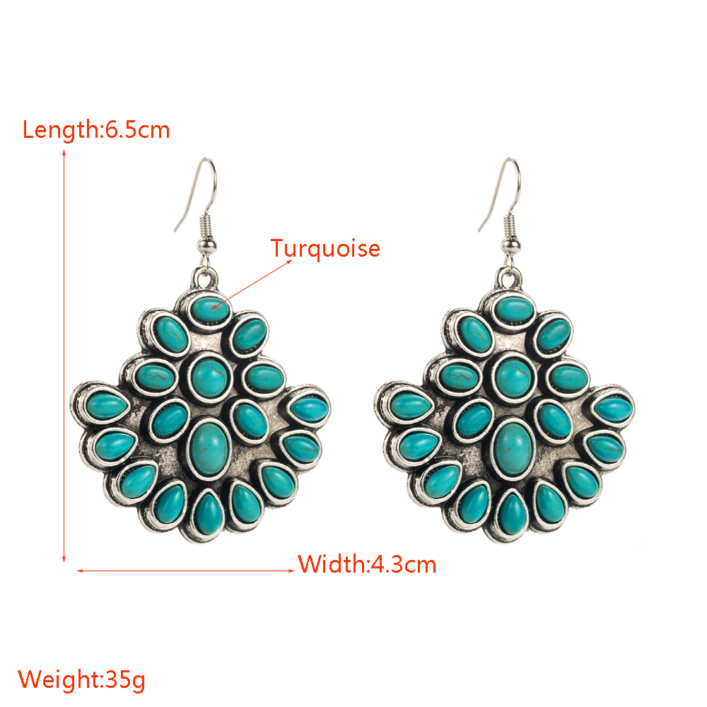 1 Pair Elegant Vintage Style Classic Style Oval Inlay Alloy Turquoise Silver Plated Drop Earrings display picture 1