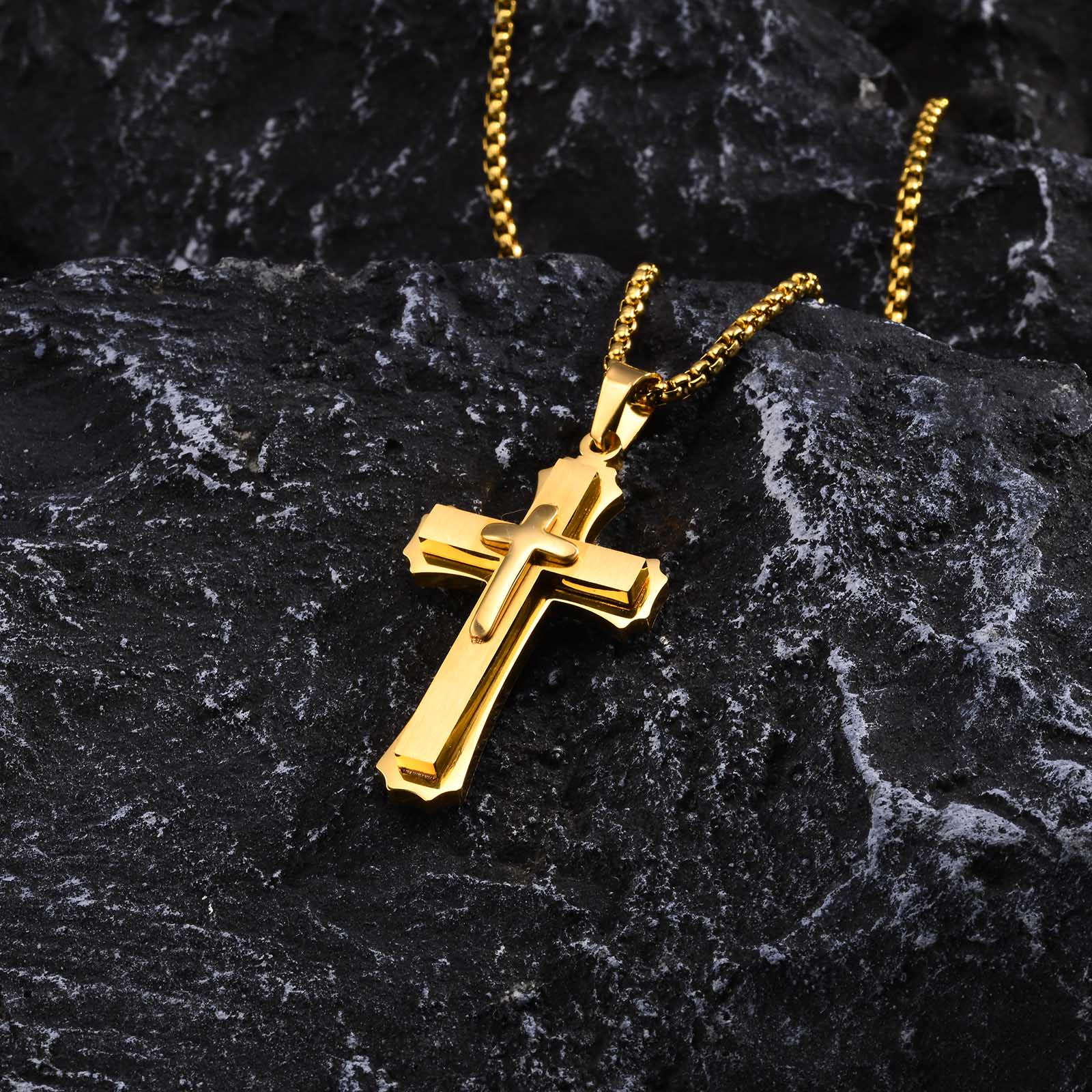304 Stainless Steel 18K Gold Plated Simple Style Plating Three-dimensional Cross display picture 6