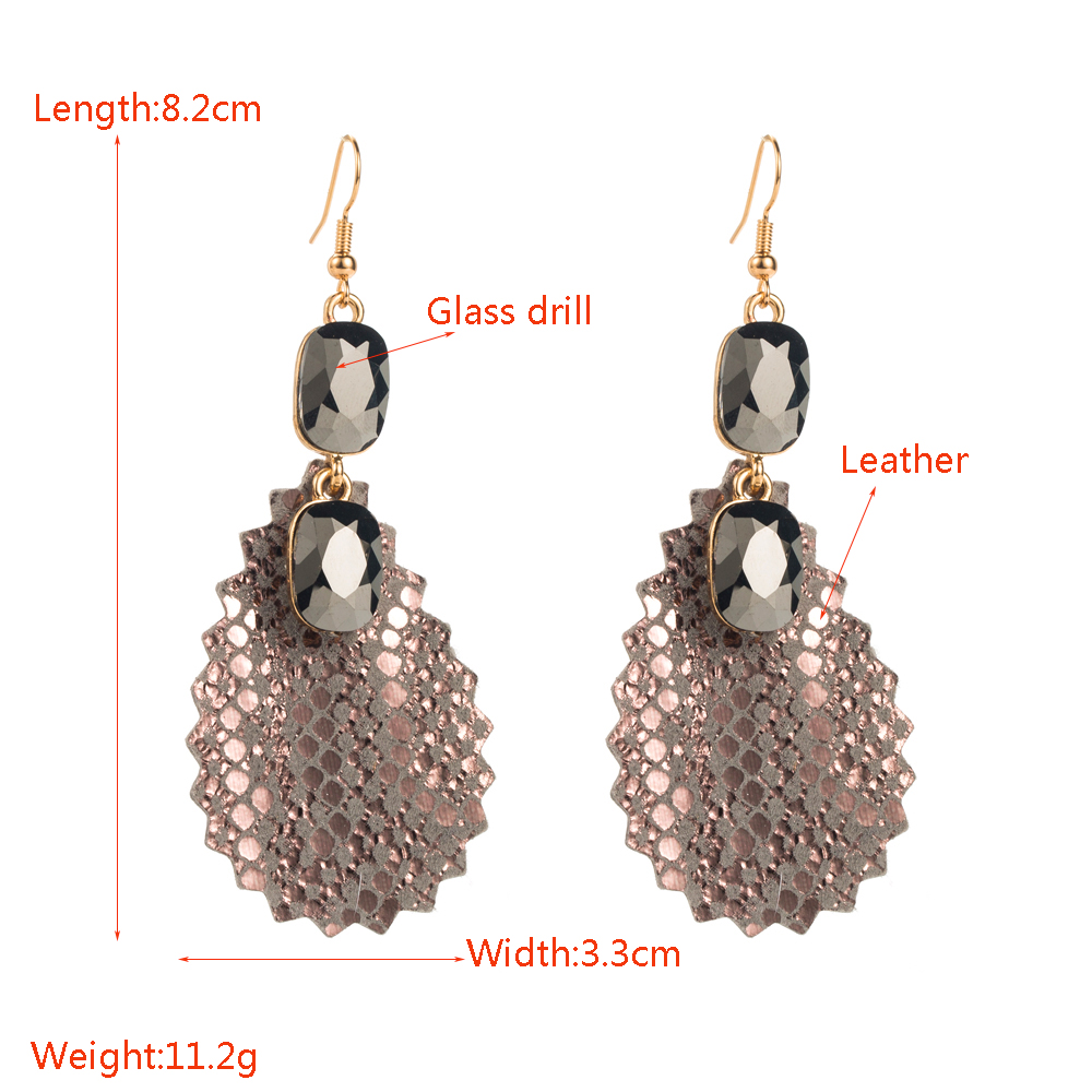 1 Pair Elegant Luxurious Geometric Plating Inlay Pu Leather Alloy Glass Drop Earrings display picture 1
