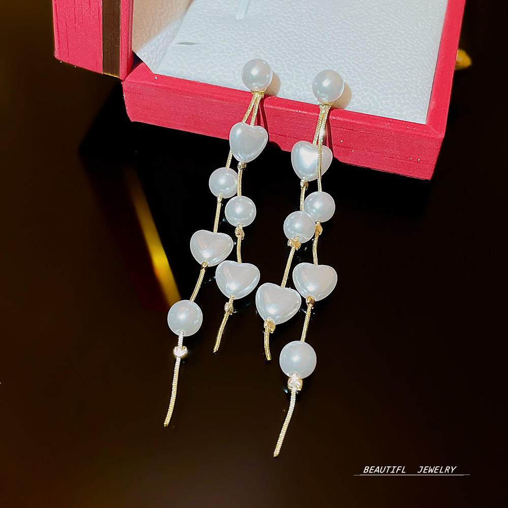 1 Paar Romantisch Süss Einfacher Stil Herzform Perle Kupfer Tropfenohrringe display picture 2