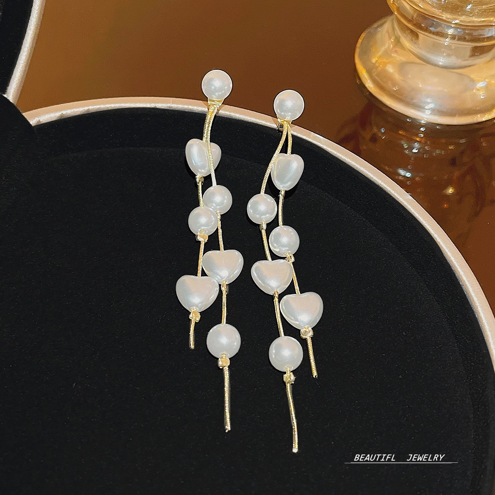 1 Paar Romantisch Süss Einfacher Stil Herzform Perle Kupfer Tropfenohrringe display picture 4