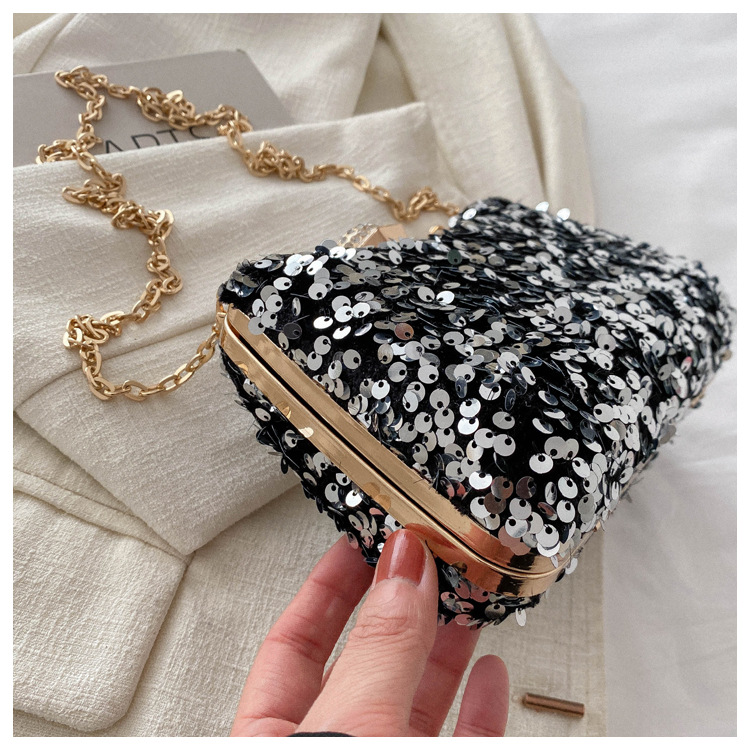 Silver Grey Black Polyester Color Block Square Evening Bags display picture 6