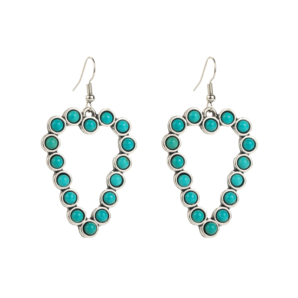 1 Pair Elegant Vintage Style Classic Style Heart Shape Inlay Alloy Turquoise Silver Plated Drop Earrings display picture 6