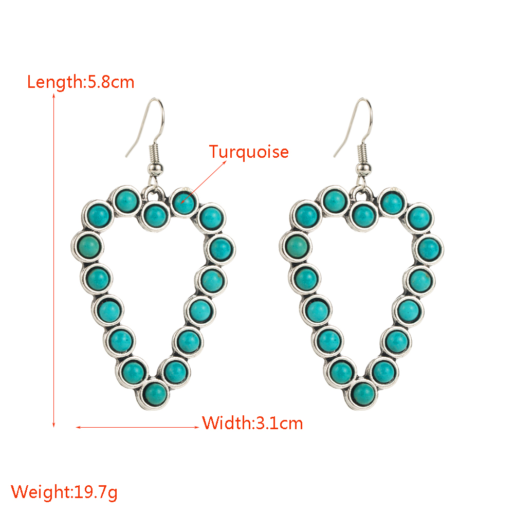 1 Pair Elegant Vintage Style Classic Style Heart Shape Inlay Alloy Turquoise Silver Plated Drop Earrings display picture 1