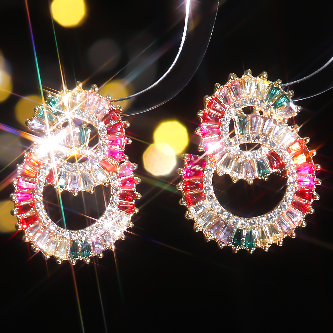 1 Pair Elegant Glam Round Inlay Alloy Rhinestones Drop Earrings display picture 4
