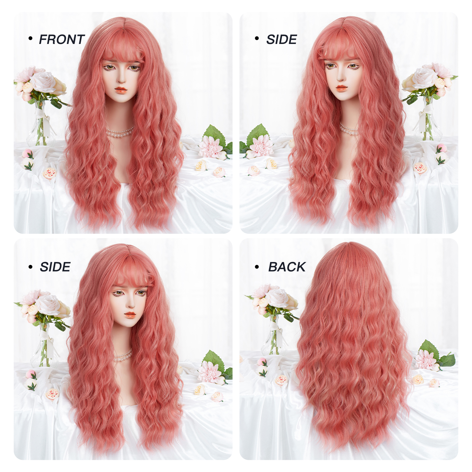 Women's Cute Lolita Pink Casual Holiday Chemical Fiber Bangs Long Curly Hair Wig Net display picture 4