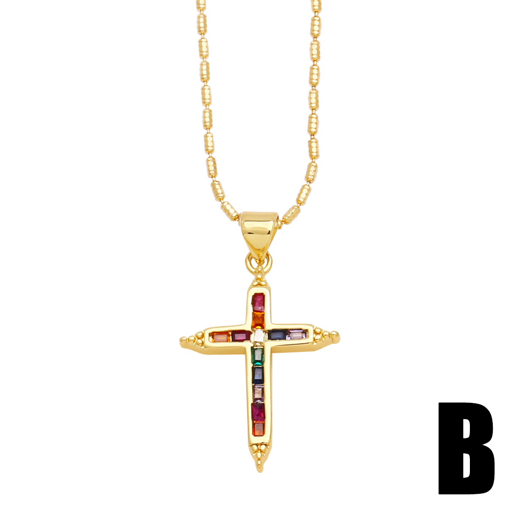 Simple Style Cross Copper Plating Inlay Zircon 18k Gold Plated Pendant Necklace display picture 4