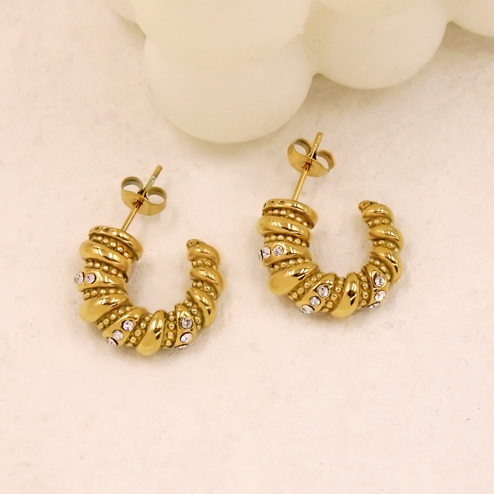 1 Pair Retro Geometric Plating Inlay Stainless Steel Rhinestones 18K Gold Plated Ear Studs display picture 9