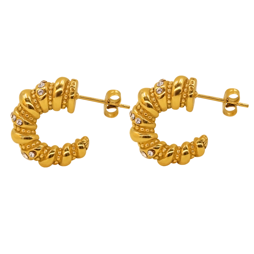 1 Pair Retro Geometric Plating Inlay Stainless Steel Rhinestones 18K Gold Plated Ear Studs display picture 10