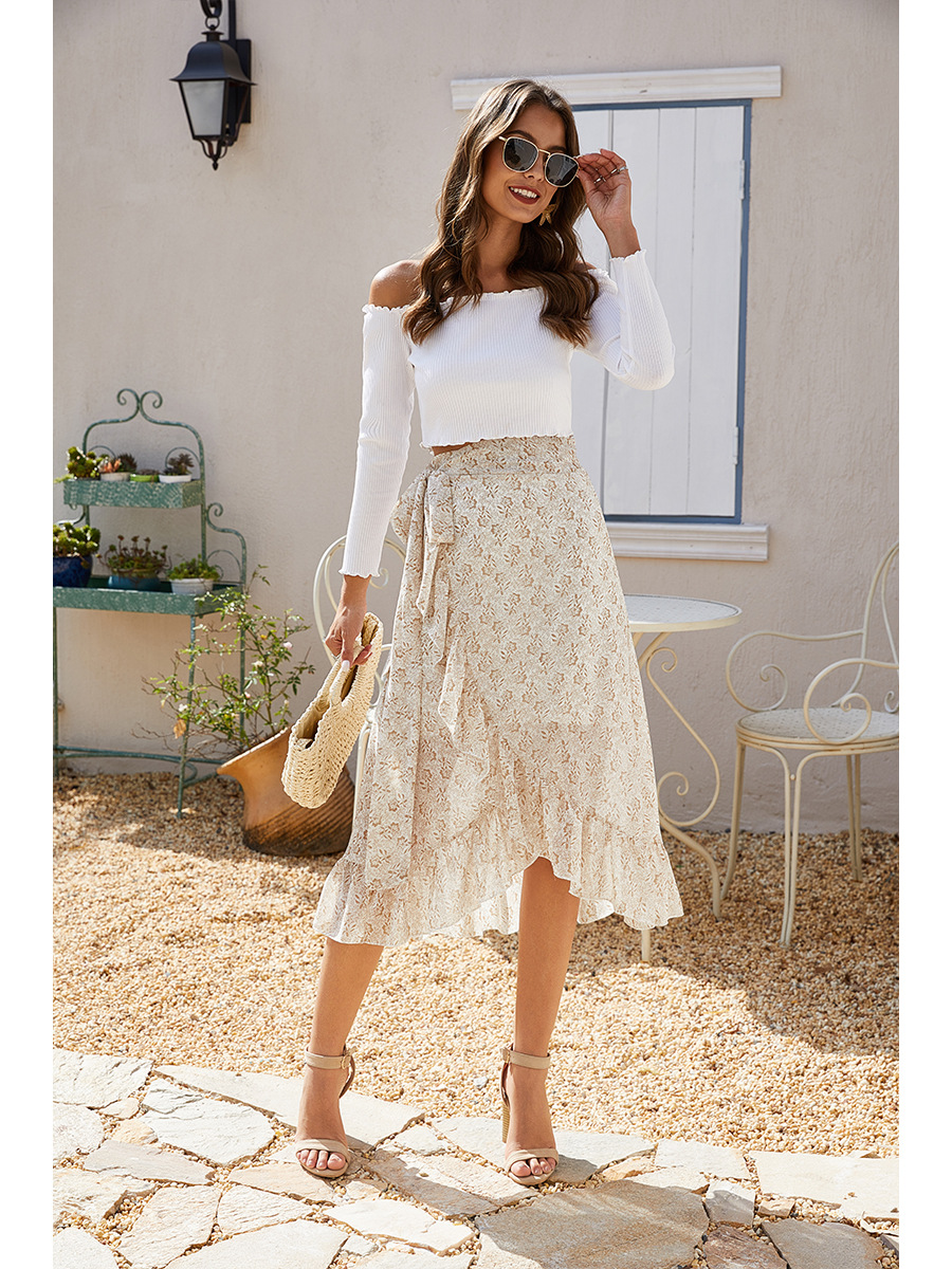 Summer Spring Casual Vacation Ditsy Floral Polyester Chiffon Knee-length Skirts display picture 2