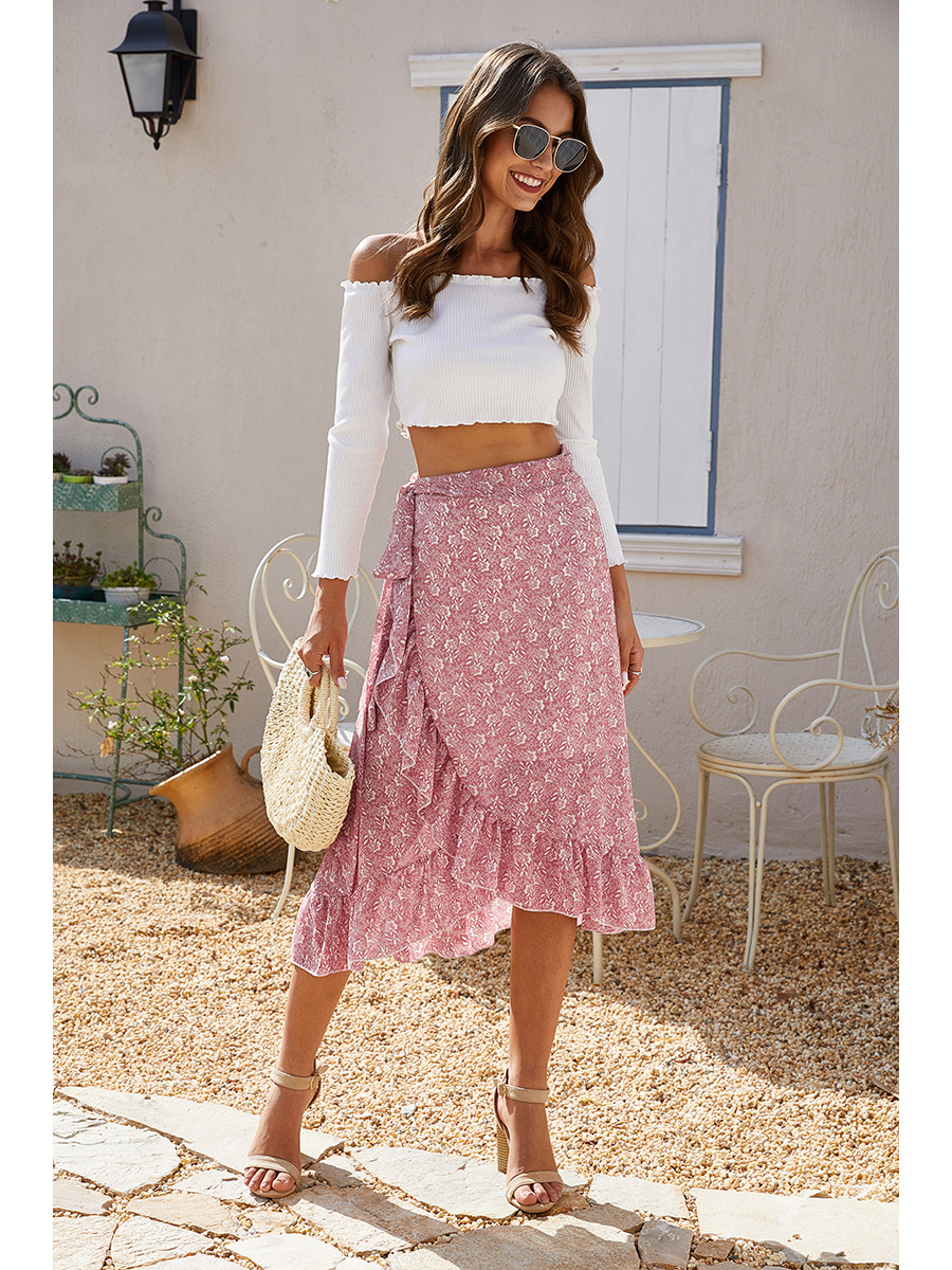Summer Spring Casual Vacation Ditsy Floral Polyester Chiffon Knee-length Skirts display picture 17