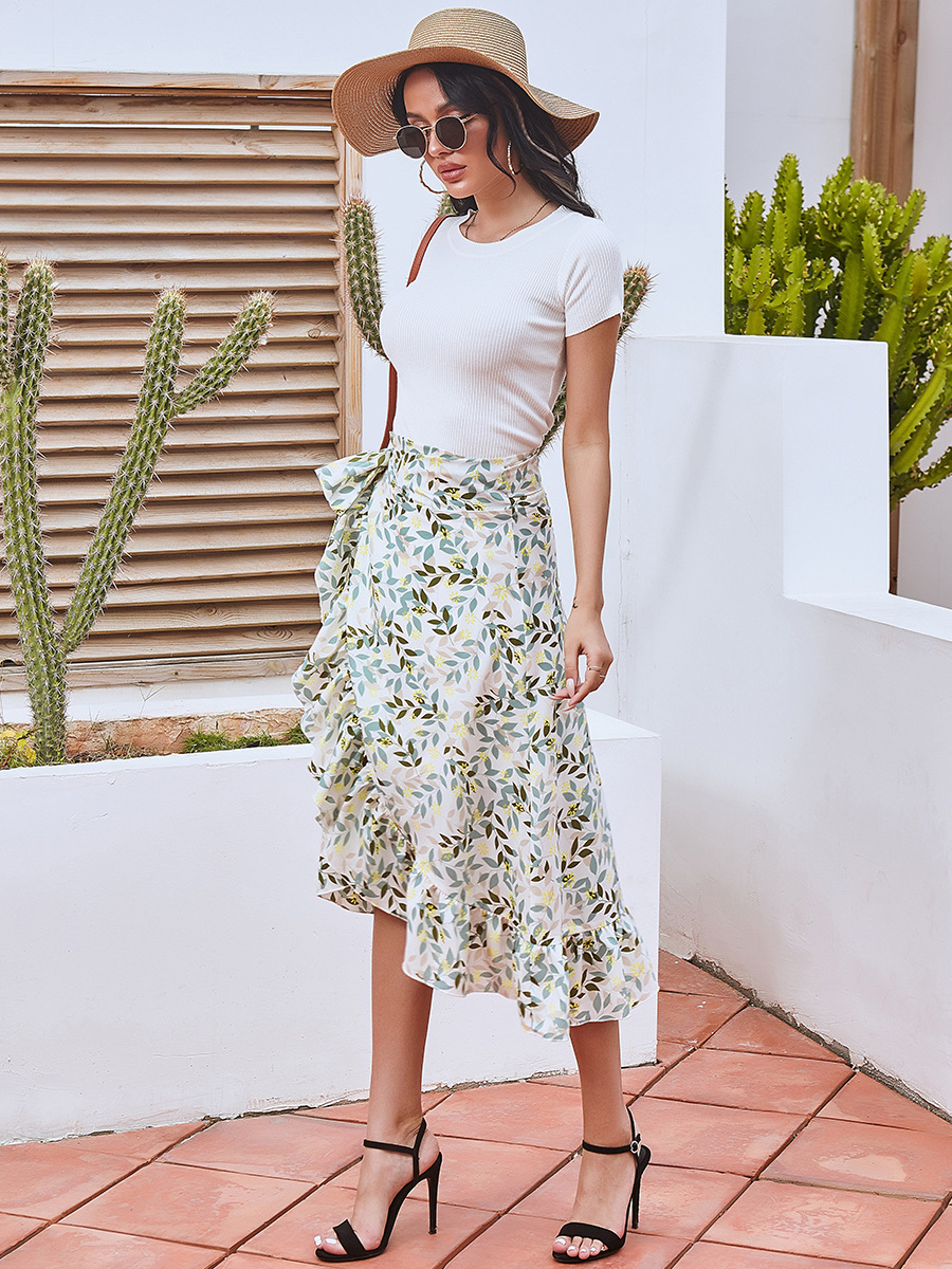 Summer Spring Casual Vacation Ditsy Floral Polyester Chiffon Knee-length Skirts display picture 36