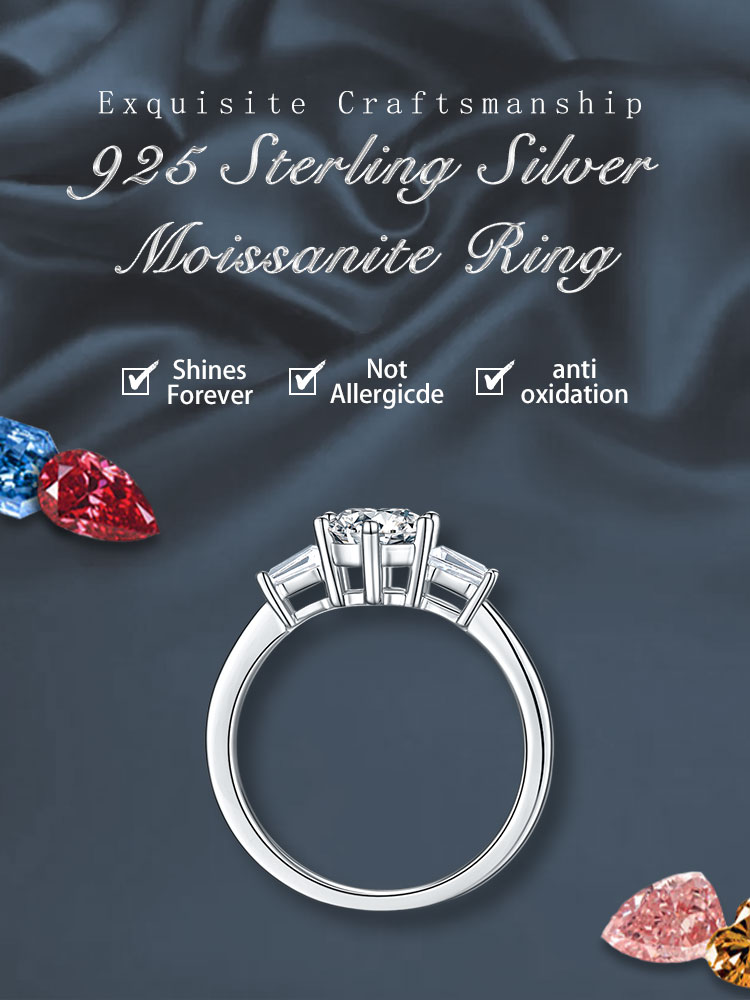 Elegant Round Sterling Silver Gra Plating Inlay Moissanite Rhodium Plated Silver Plated Rings display picture 1