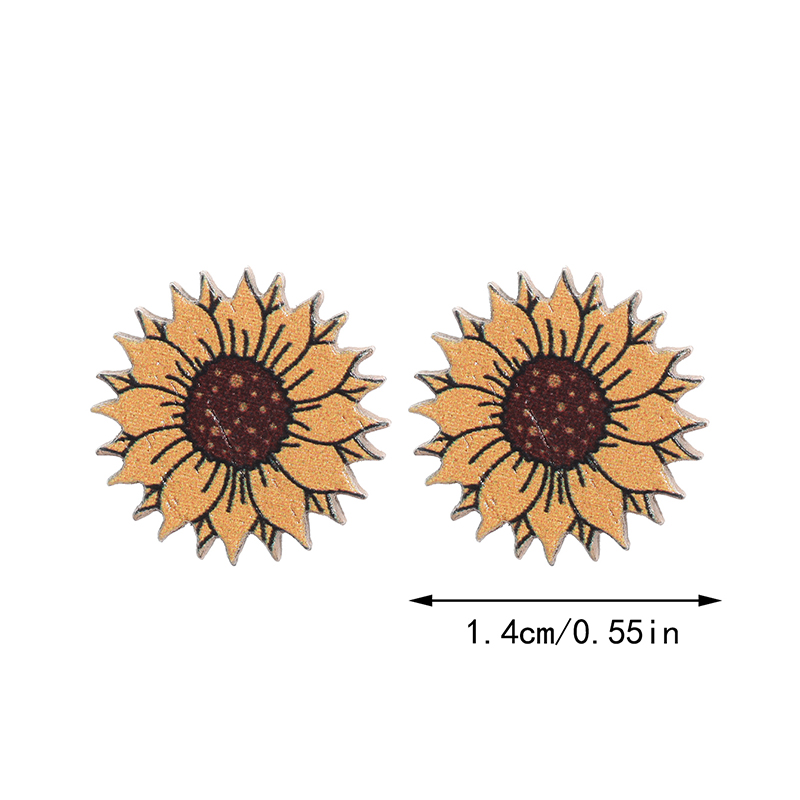 1 Pair Simple Style Sunflower Wood Ear Studs display picture 1