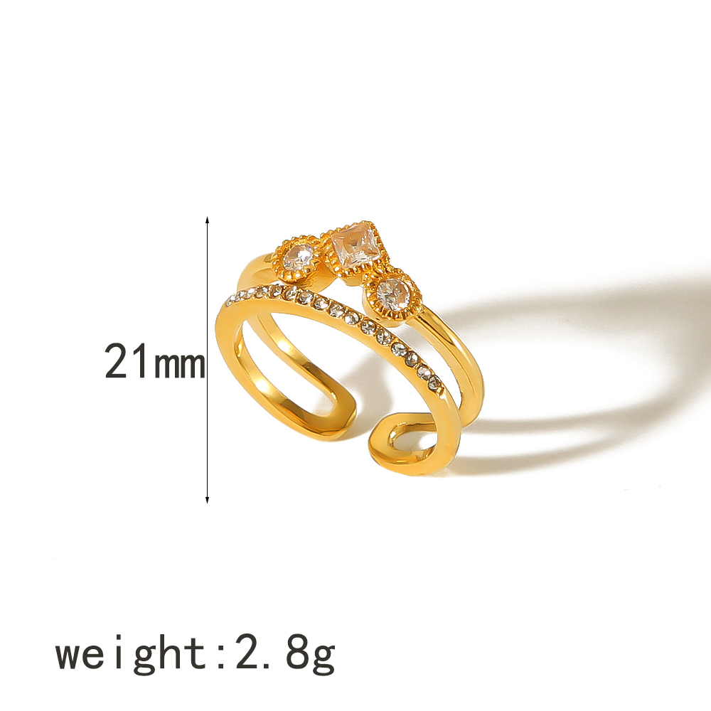304 Stainless Steel 18K Gold Plated Streetwear Polishing Plating Inlay Circle Zircon Open Rings display picture 6