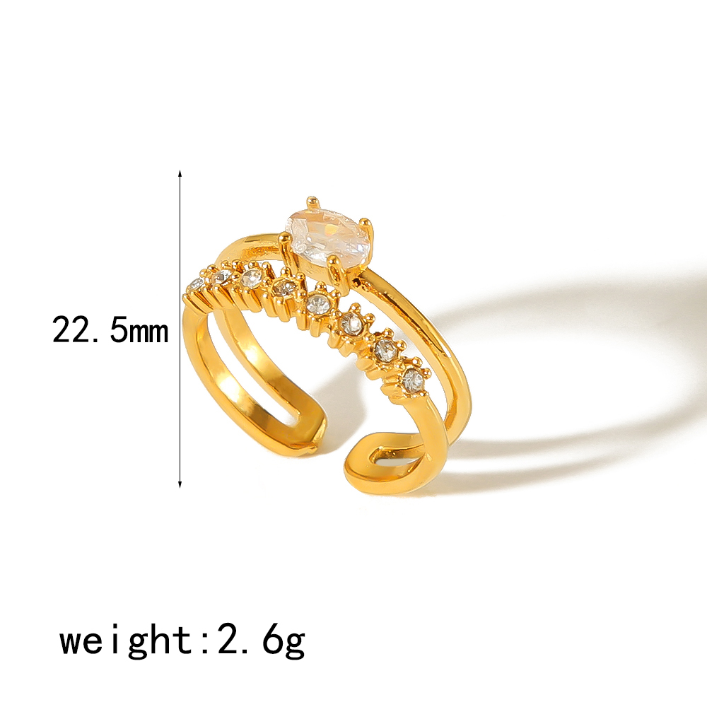 304 Stainless Steel 18K Gold Plated Streetwear Polishing Plating Inlay Circle Zircon Open Rings display picture 9