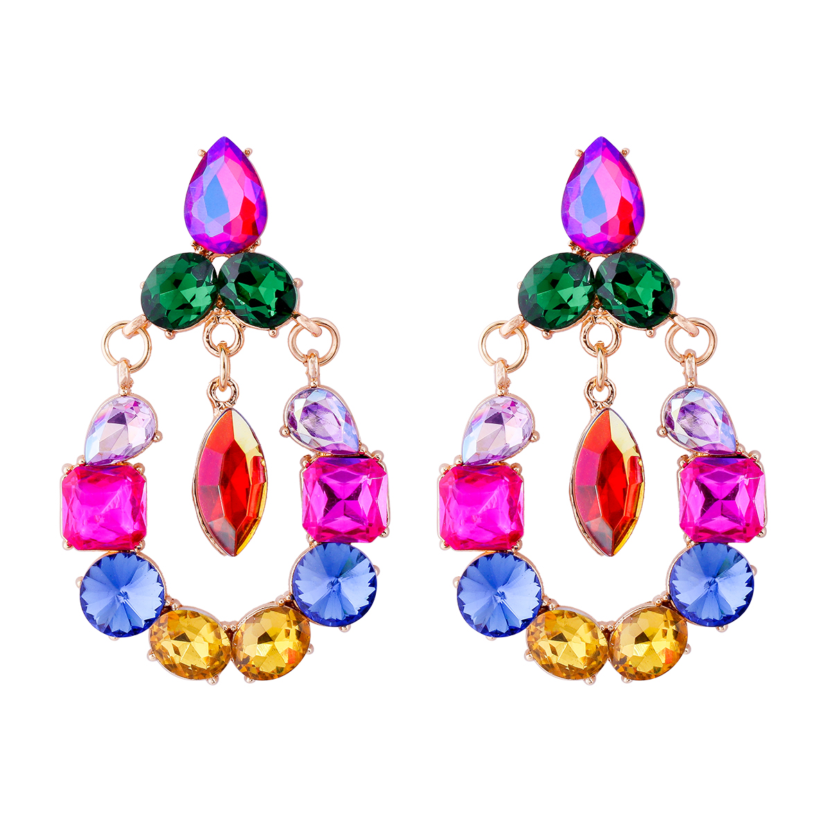 1 Pair Retro Exaggerated Geometric Alloy Rhinestones Glass Drop Earrings display picture 4