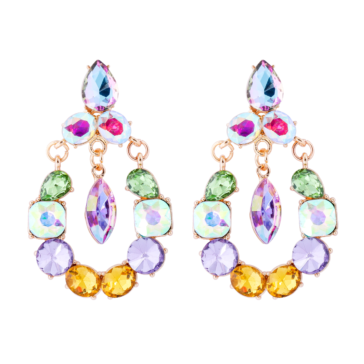 1 Pair Retro Exaggerated Geometric Alloy Rhinestones Glass Drop Earrings display picture 2