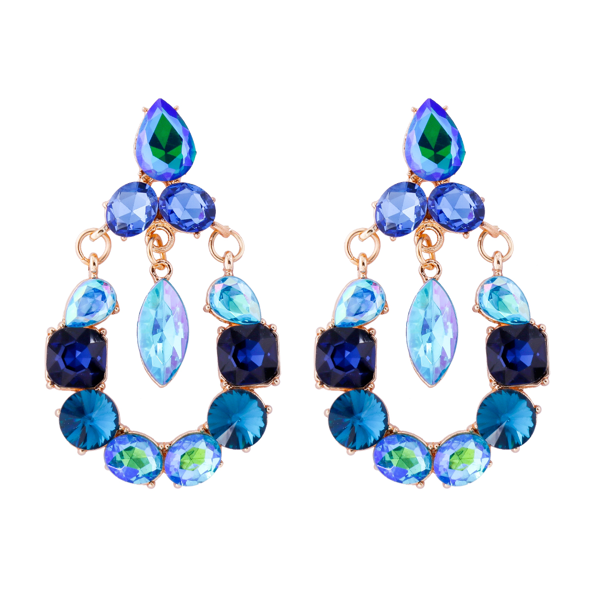 1 Pair Retro Exaggerated Geometric Alloy Rhinestones Glass Drop Earrings display picture 3