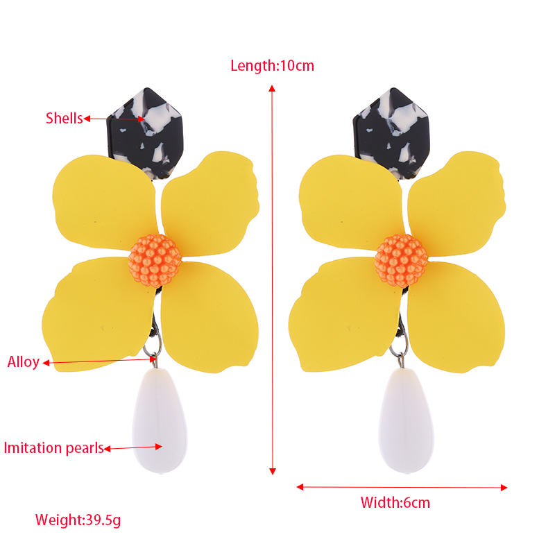1 Pair Elegant Sweet Water Droplets Flower Stoving Varnish Inlay Alloy Artificial Pearls Shell Gold Plated Drop Earrings display picture 1