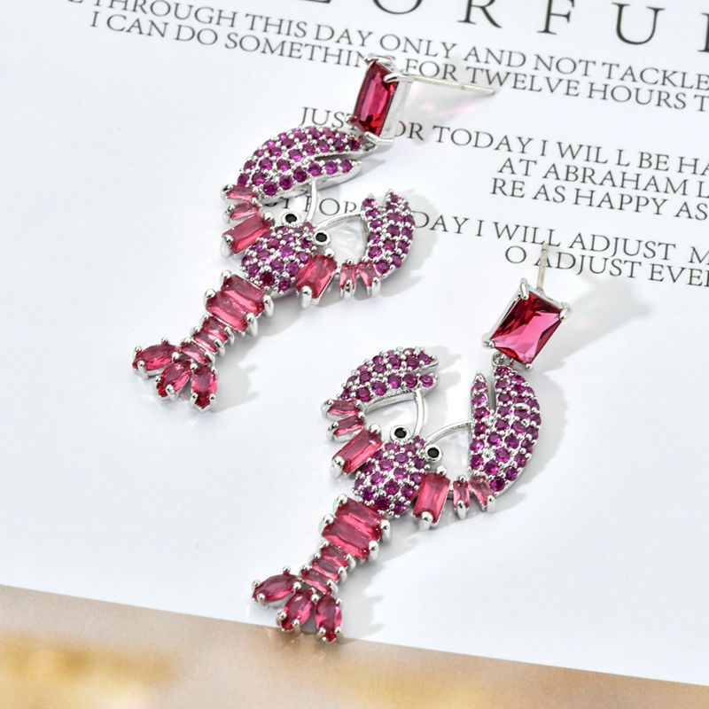 1 Pair Elegant Lobster Plating Inlay Copper Zircon White Gold Plated Drop Earrings display picture 3