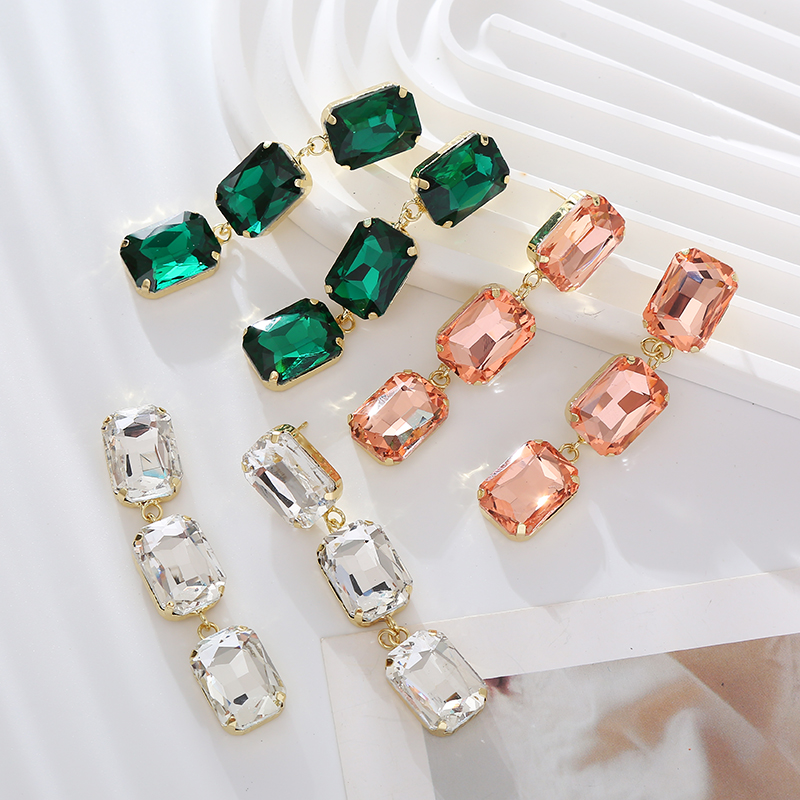1 Pair Elegant Luxurious Square Plating Inlay Alloy Glass Gold Plated Drop Earrings display picture 4