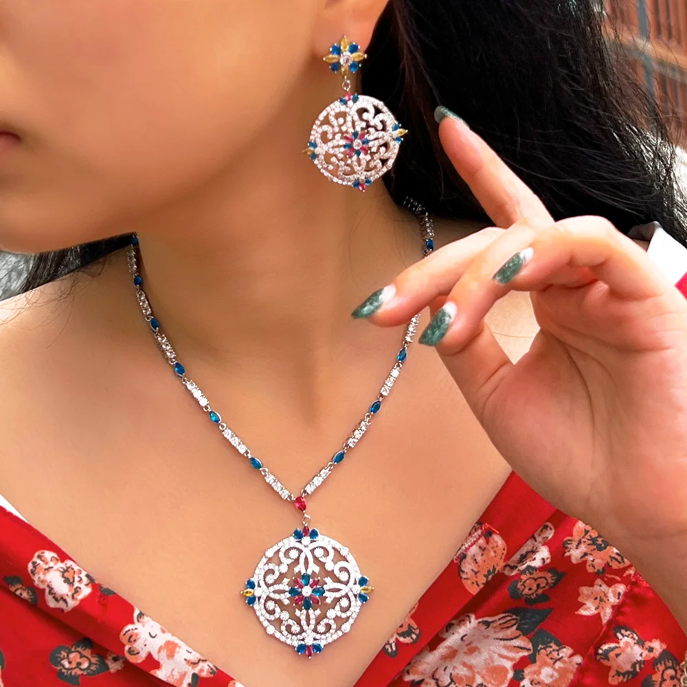 Copper Elegant Exaggerated Bridal Inlay Printing Artificial Gemstones Jewelry Set display picture 1