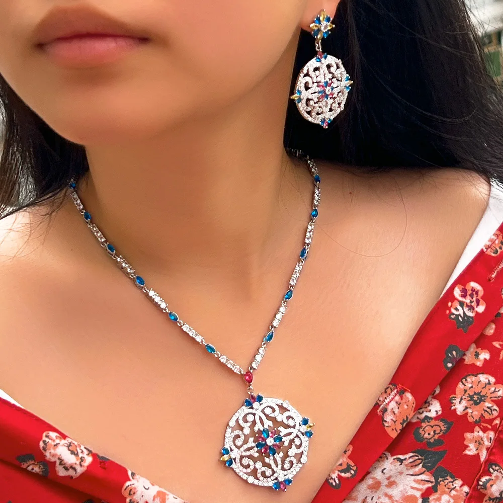 Copper Elegant Exaggerated Bridal Inlay Printing Artificial Gemstones Jewelry Set display picture 3