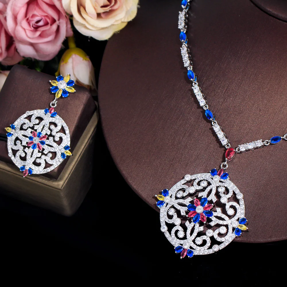 Copper Elegant Exaggerated Bridal Inlay Printing Artificial Gemstones Jewelry Set display picture 5