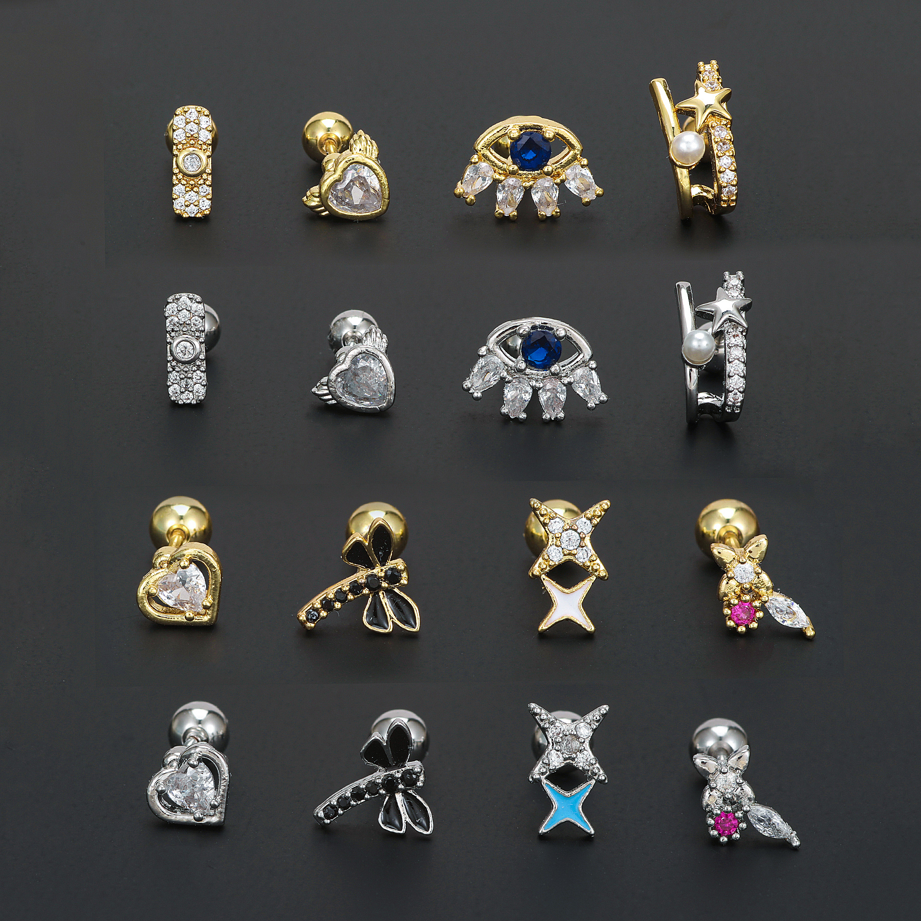 1 Piece Ig Style Simple Style Geometric Heart Shape Bow Knot Plating Inlay Brass Zircon 18k Gold Plated White Gold Plated Ear Studs display picture 4