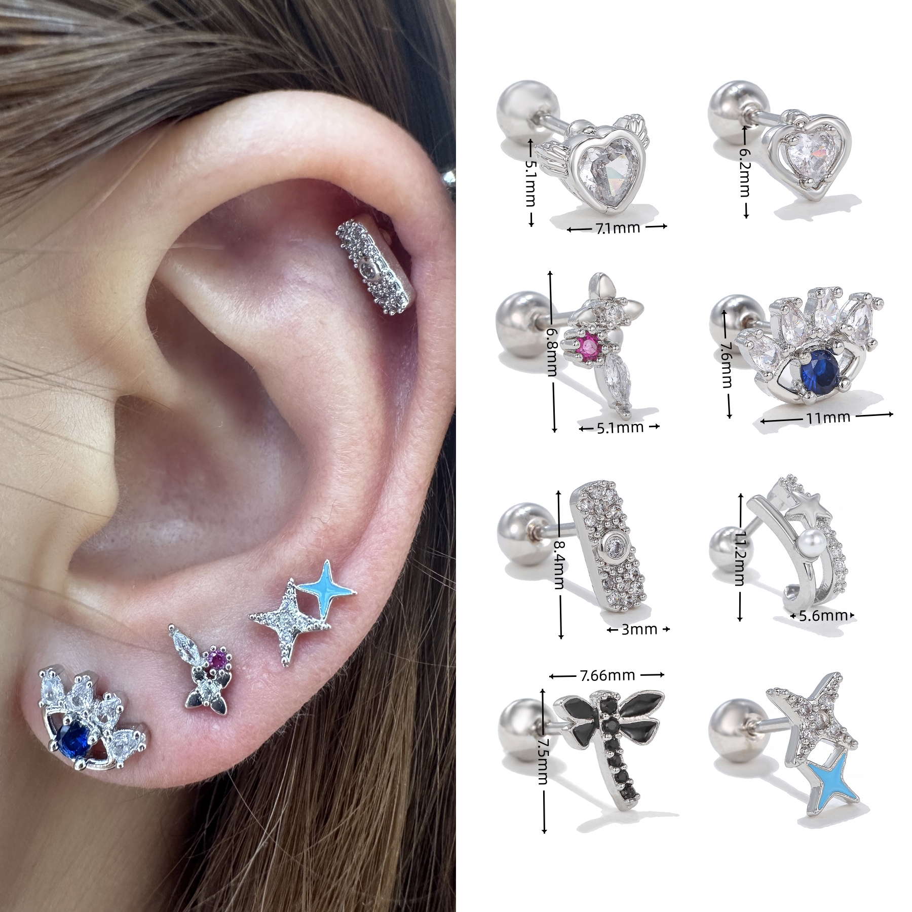 1 Piece Ig Style Simple Style Geometric Heart Shape Bow Knot Plating Inlay Brass Zircon 18k Gold Plated White Gold Plated Ear Studs display picture 1