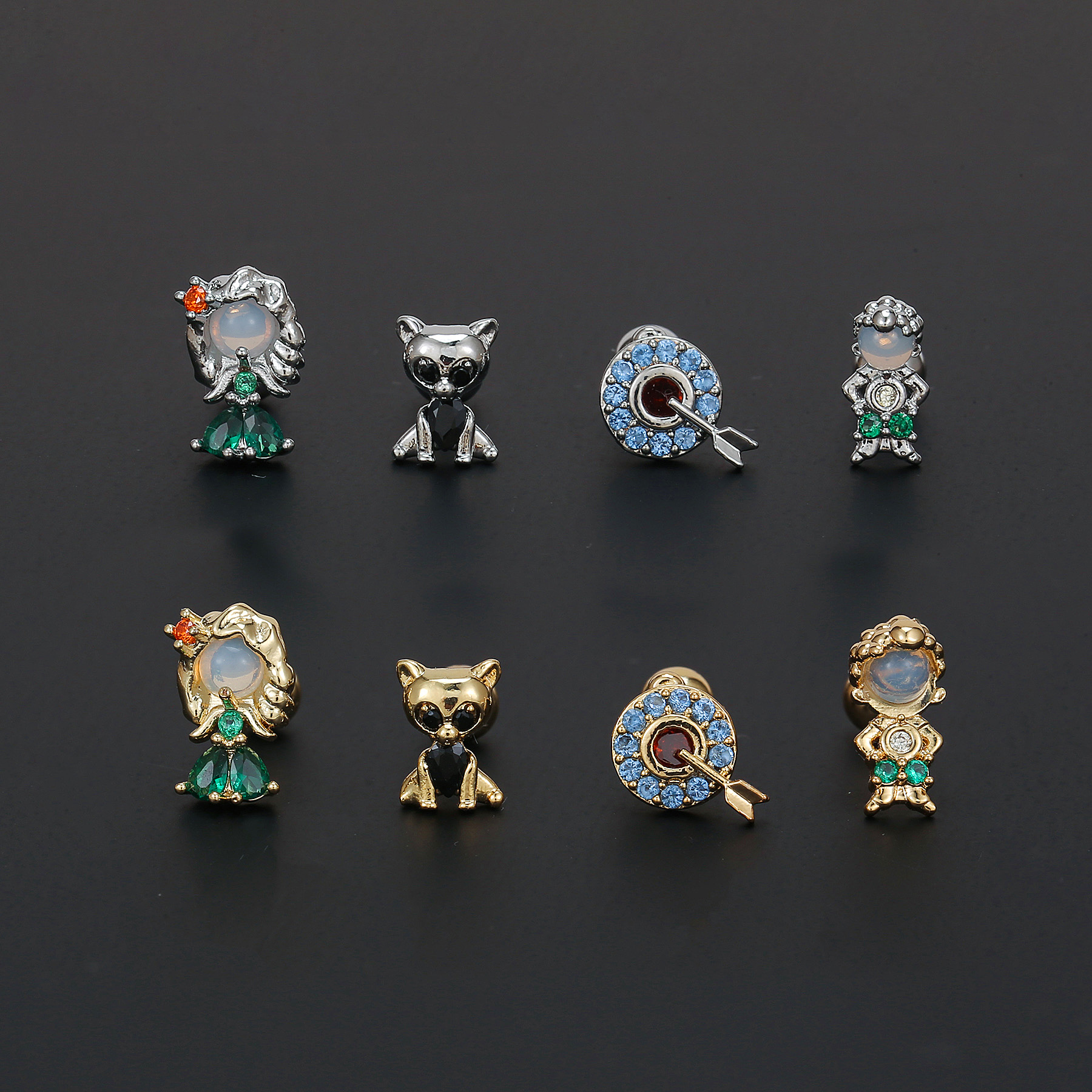1 Piece Ig Style Simple Style Geometric Animal Cartoon Character Plating Inlay Brass Zircon 18k Gold Plated White Gold Plated Ear Studs display picture 2