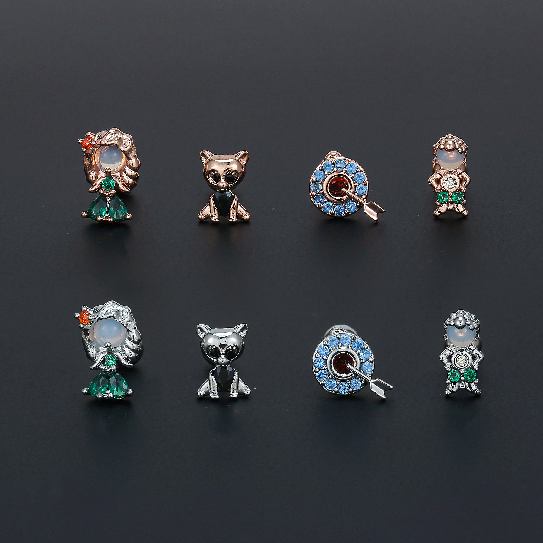 1 Piece Ig Style Simple Style Geometric Animal Cartoon Character Plating Inlay Brass Zircon 18k Gold Plated White Gold Plated Ear Studs display picture 3