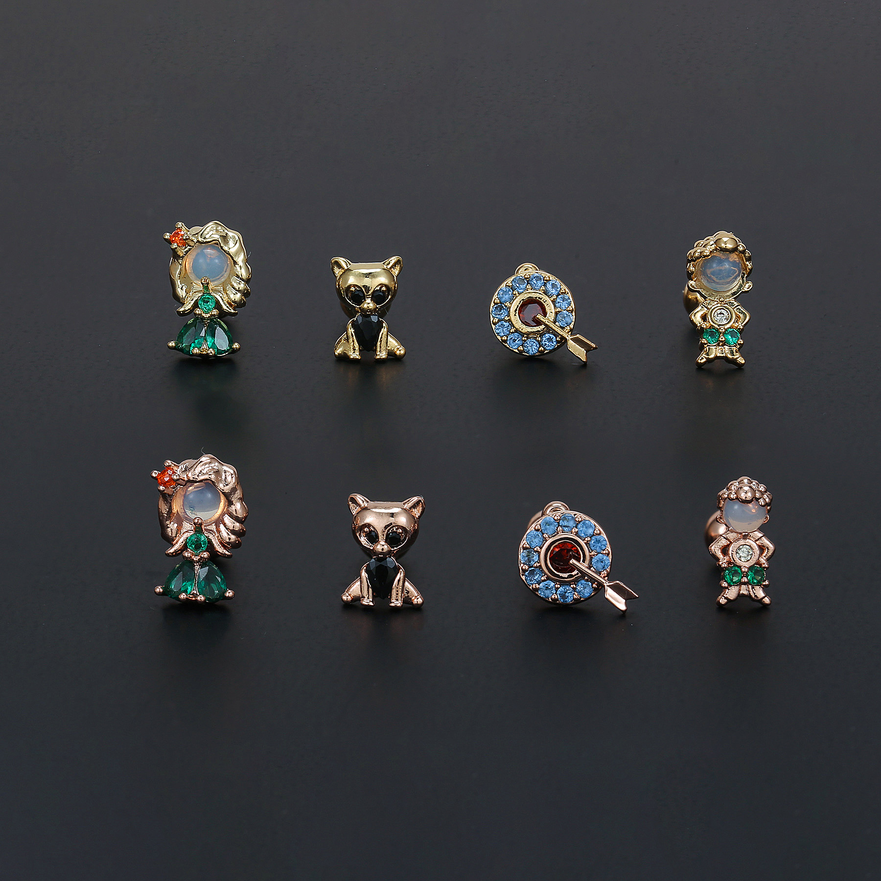 1 Piece Ig Style Simple Style Geometric Animal Cartoon Character Plating Inlay Brass Zircon 18k Gold Plated White Gold Plated Ear Studs display picture 4