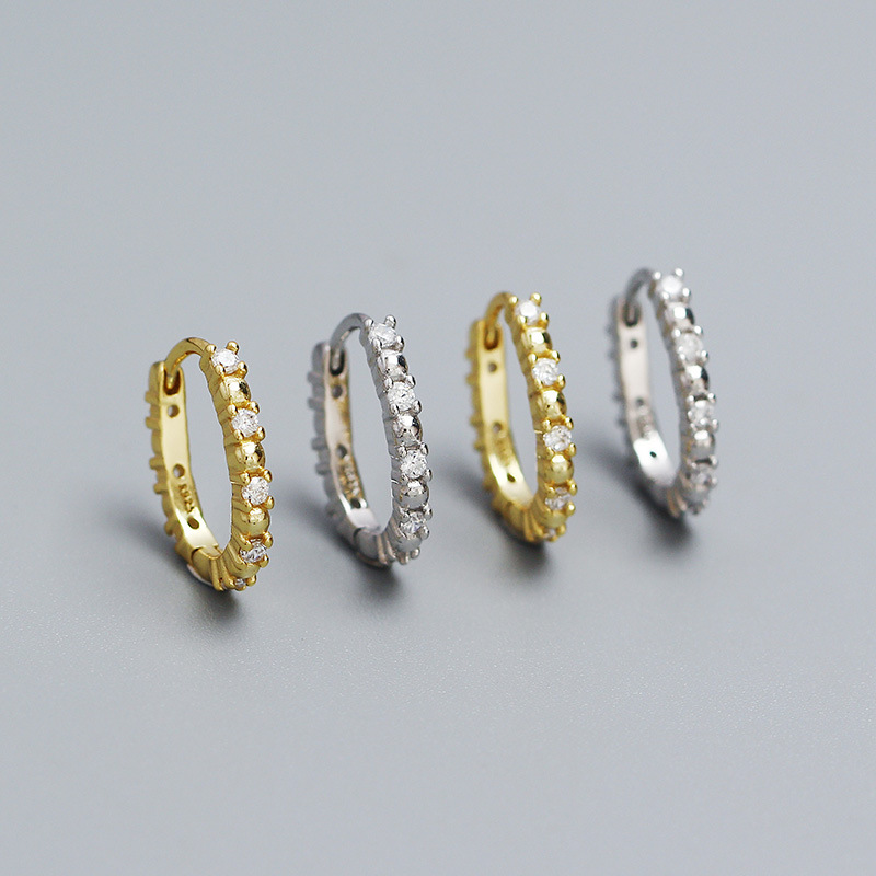 1 Pair Casual Simple Style Round Plating Inlay Sterling Silver Zircon Earrings display picture 1