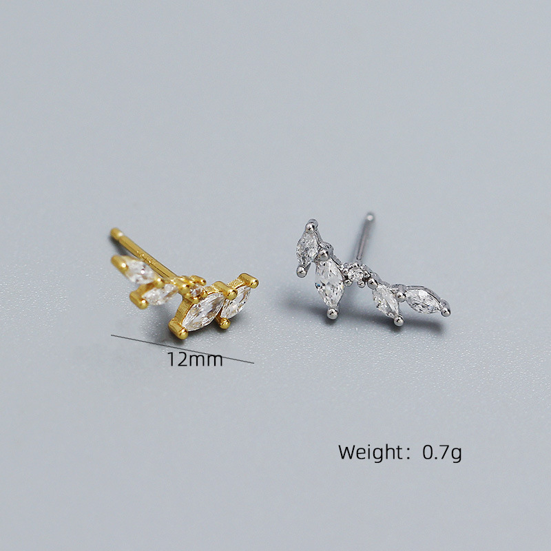 1 Pair Ig Style Leaf Plating Sterling Silver Zircon Ear Studs display picture 2