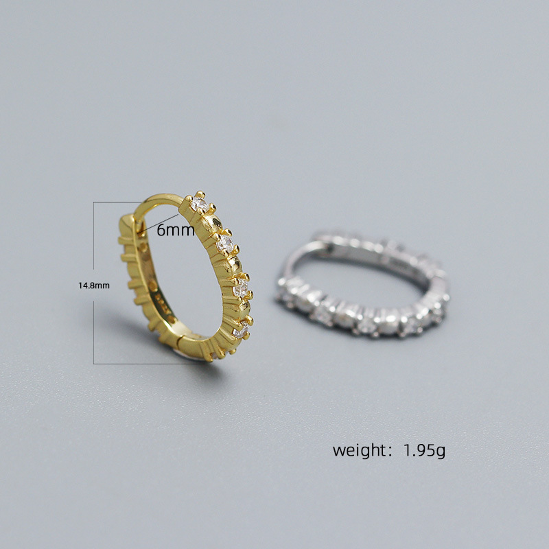 1 Pair Casual Simple Style Round Plating Inlay Sterling Silver Zircon Earrings display picture 2