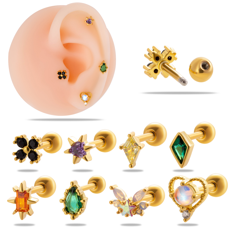 1 Piece Ear Cartilage Rings & Studs Simple Style Geometric 316 Stainless Steel  Copper Plating Inlay Zircon display picture 5