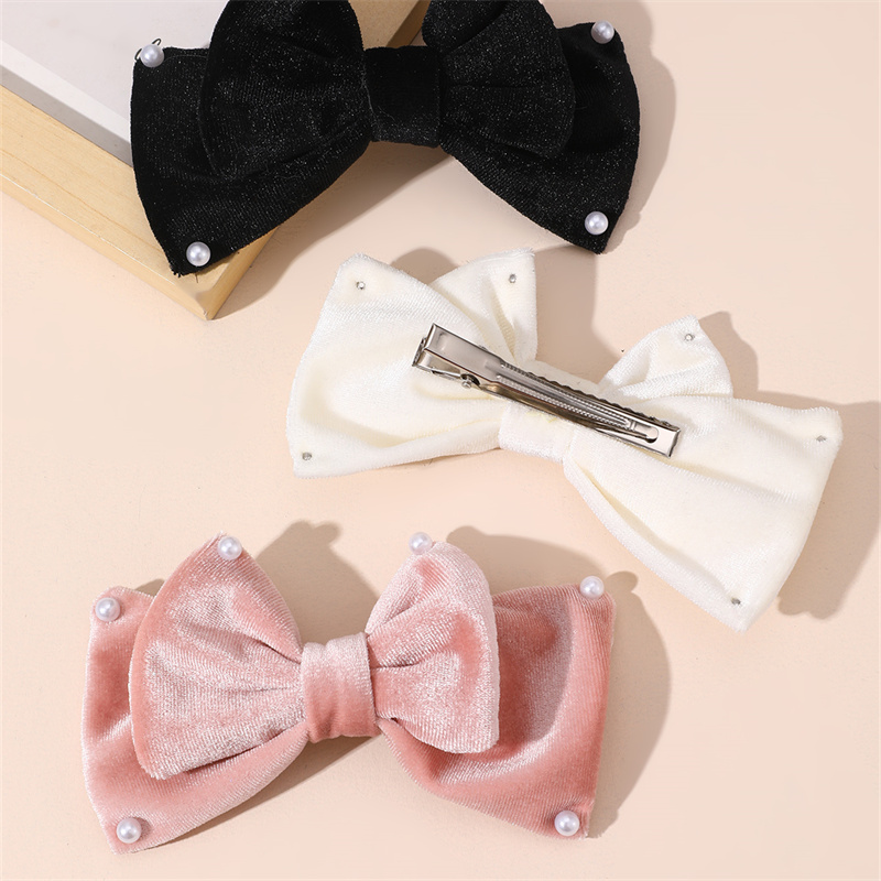 Women's Cute Sweet Bow Knot Alloy Cloth Flannel Inlay Artificial Pearls Hair Clip display picture 2