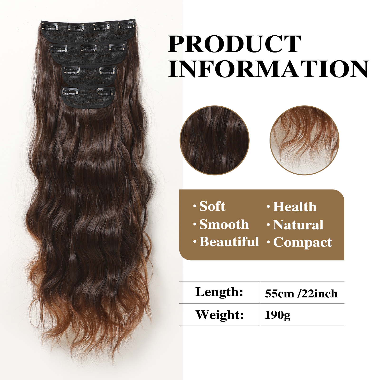 Women's Sweet Brown Casual Home Chemical Fiber Long Curly Hair Wig Clips display picture 7