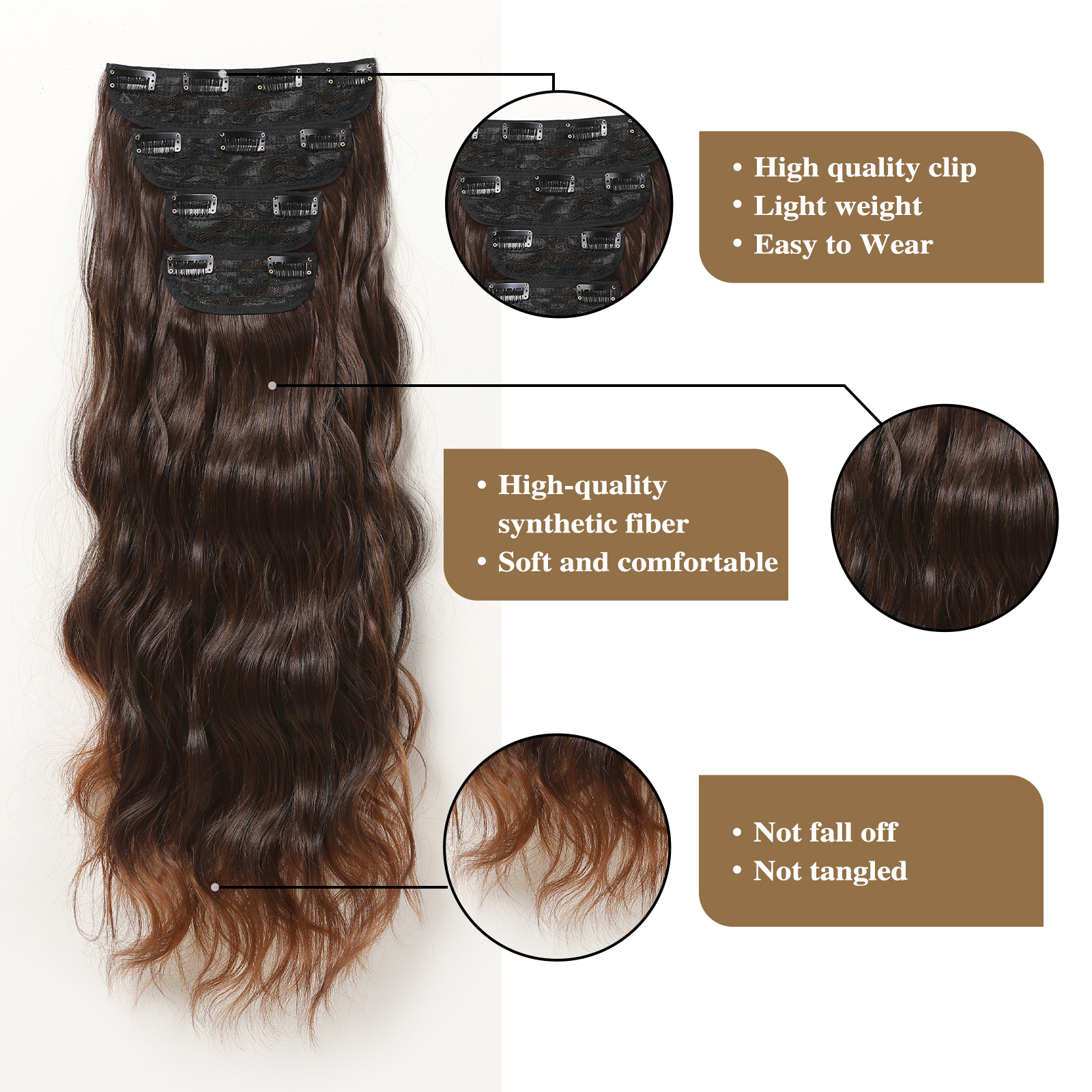 Women's Sweet Brown Casual Home Chemical Fiber Long Curly Hair Wig Clips display picture 8