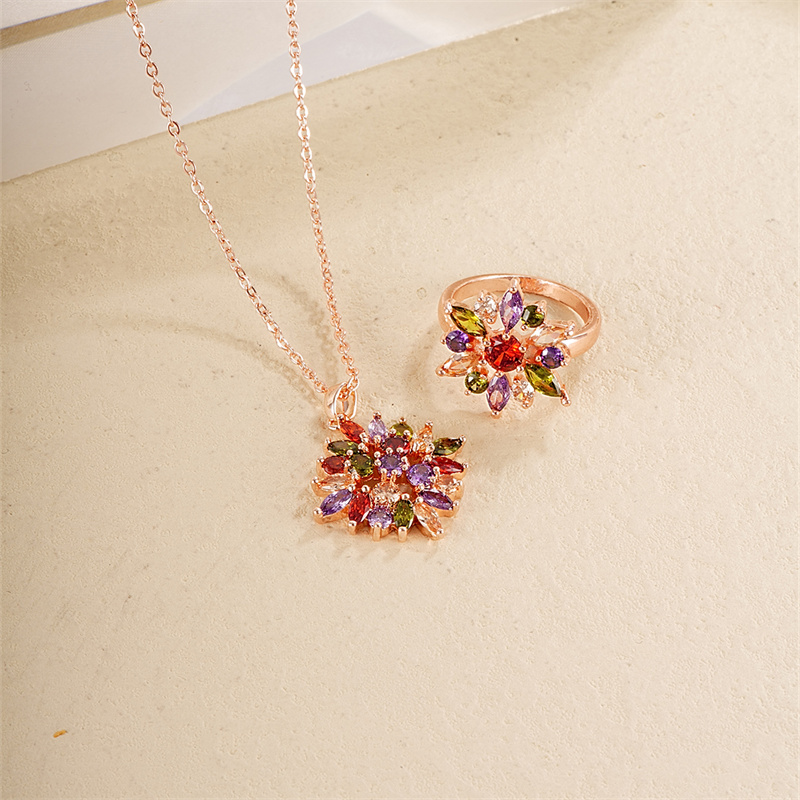 Copper K Gold Plated Casual Simple Style Classic Style Plating Inlay Flower Zircon Rings Necklace display picture 3