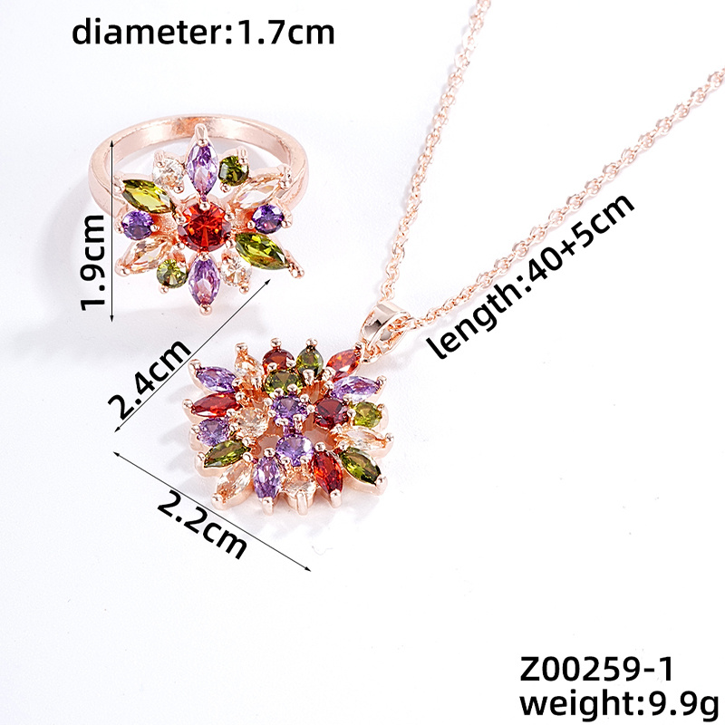 Copper K Gold Plated Casual Simple Style Classic Style Plating Inlay Flower Zircon Rings Necklace display picture 5