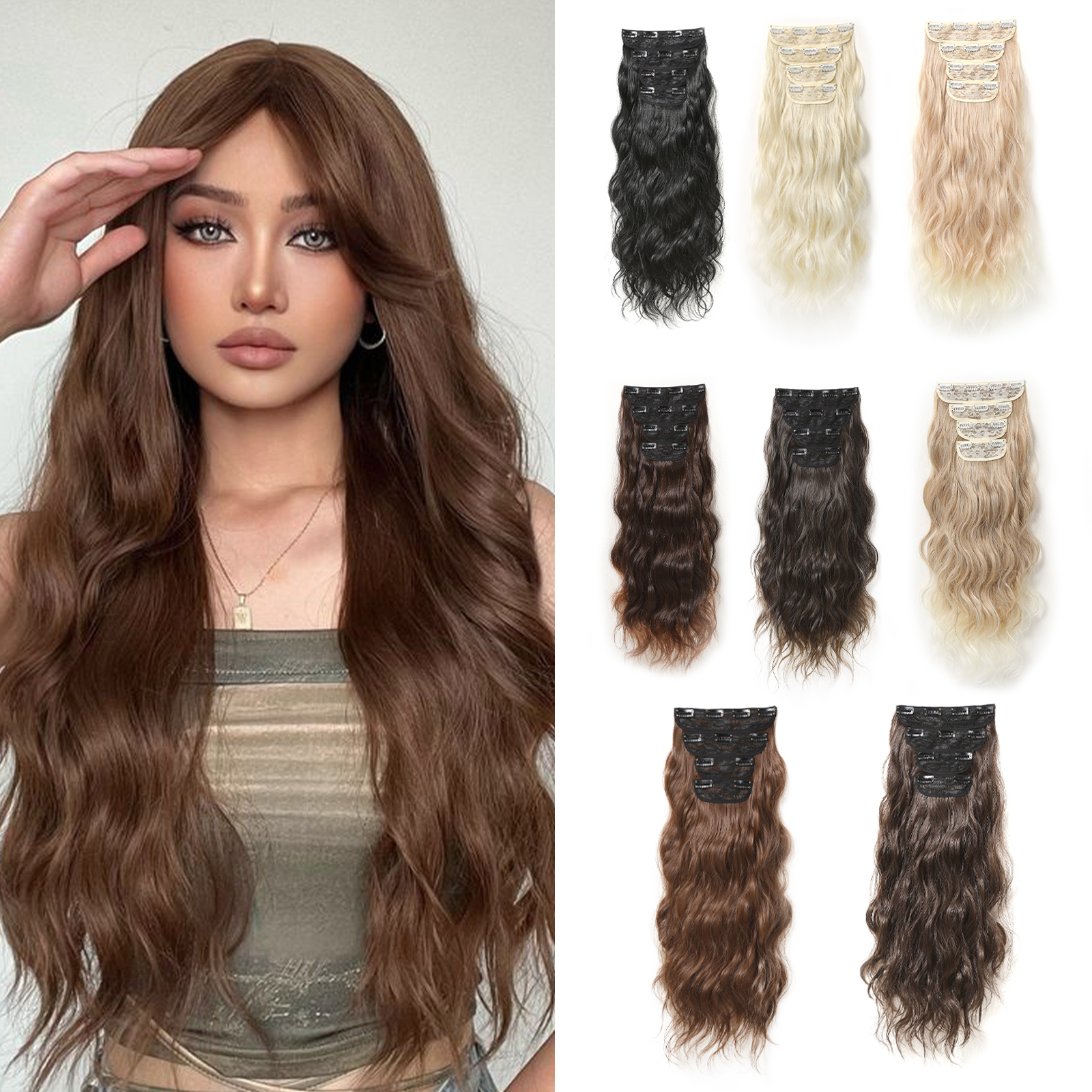 Women's Sweet Simple Style Brown Casual Party Chemical Fiber Long Curly Hair Wig Clips display picture 4