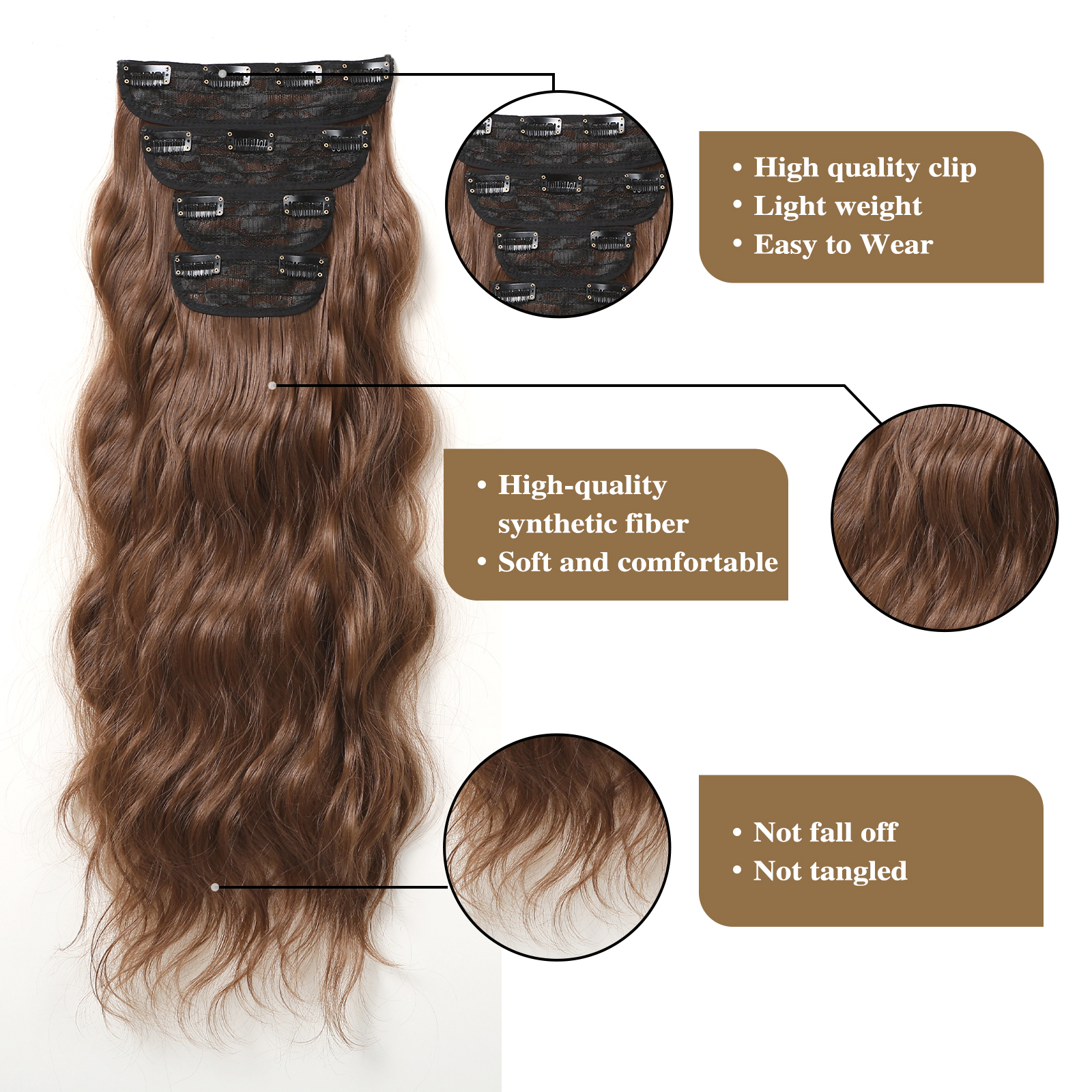 Women's Sweet Simple Style Brown Casual Party Chemical Fiber Long Curly Hair Wig Clips display picture 5