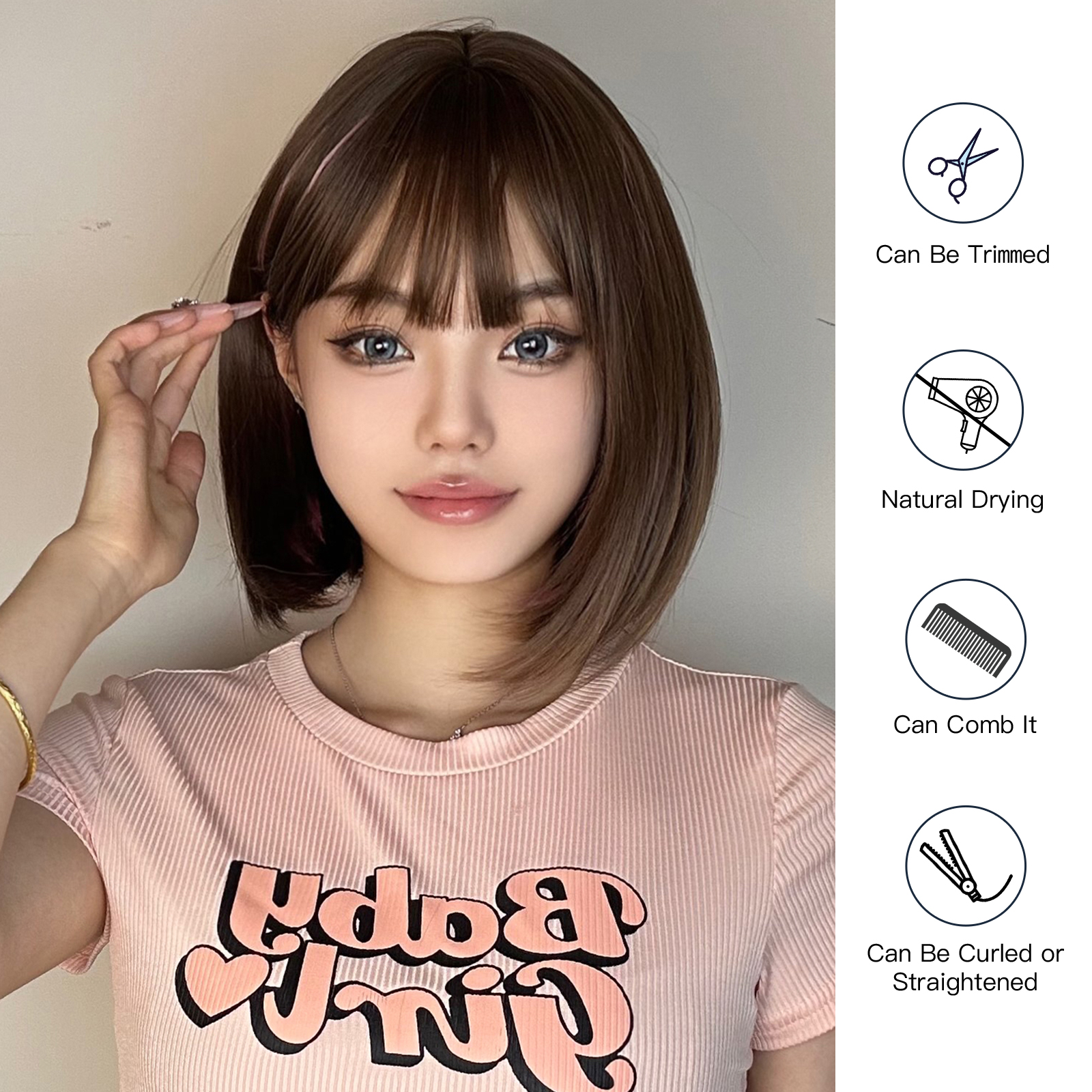 Women's Sweet Brown Pink Casual Stage Chemical Fiber Bangs Short Straight Hair Wig Net display picture 5