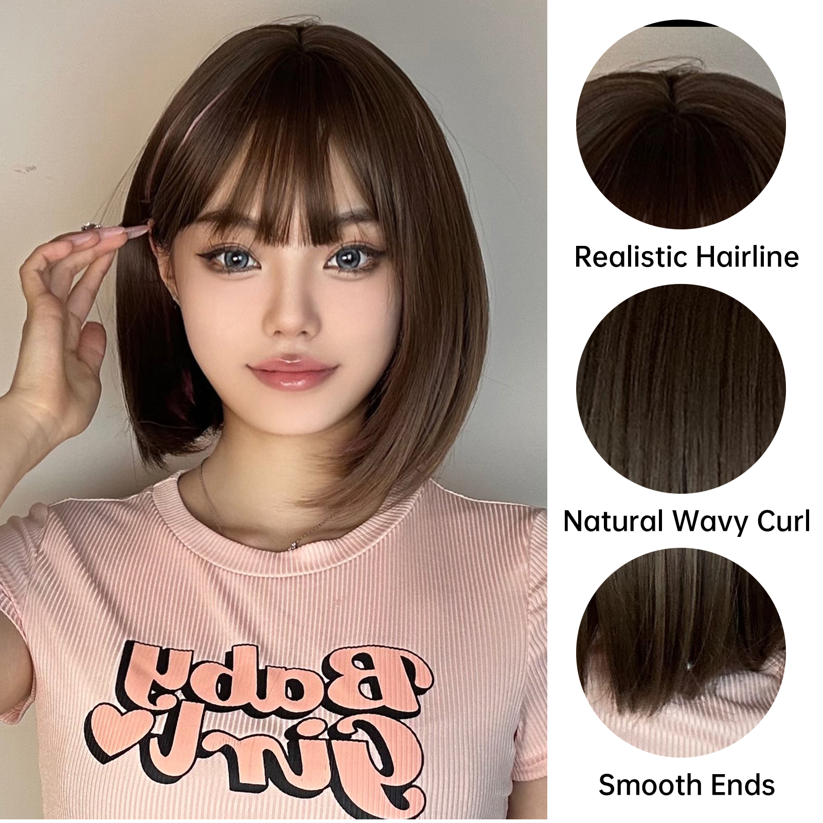 Women's Sweet Brown Pink Casual Stage Chemical Fiber Bangs Short Straight Hair Wig Net display picture 6